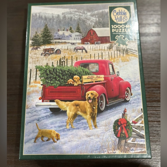 NWT 1,000 Piece Red Truck and Golden Retriever Christmas Puzzle - Picture 1 of 4